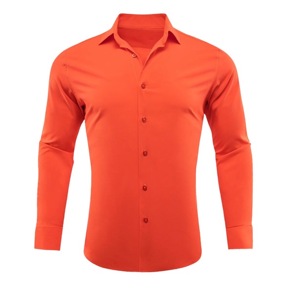 NWT Mens Barry.wang Orangered Solid Silk Shirt Size 3X - Picture 1 of 10